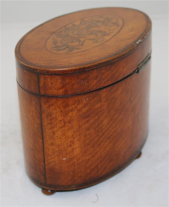 A George III marquetry inlaid satinwood tea caddy, 8in.